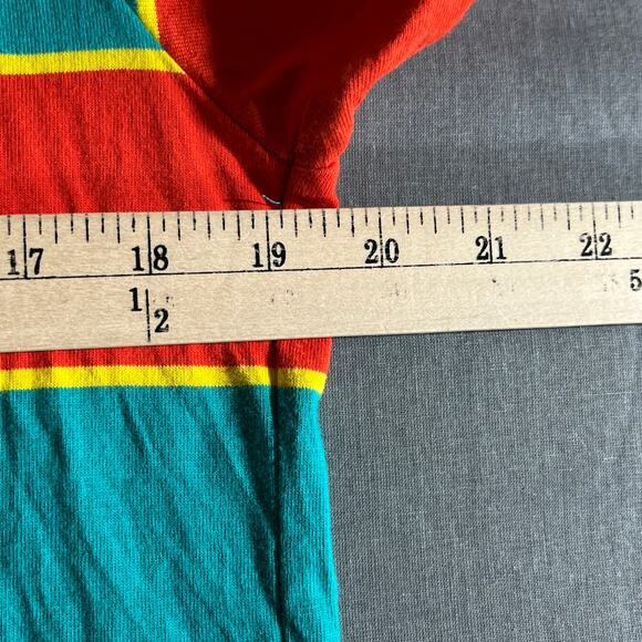 Vintage Guess Shirt Mens Medium‎ Blue Orange Striped Short Sleeve Crew Neck Y2K - Picture 9 of 9